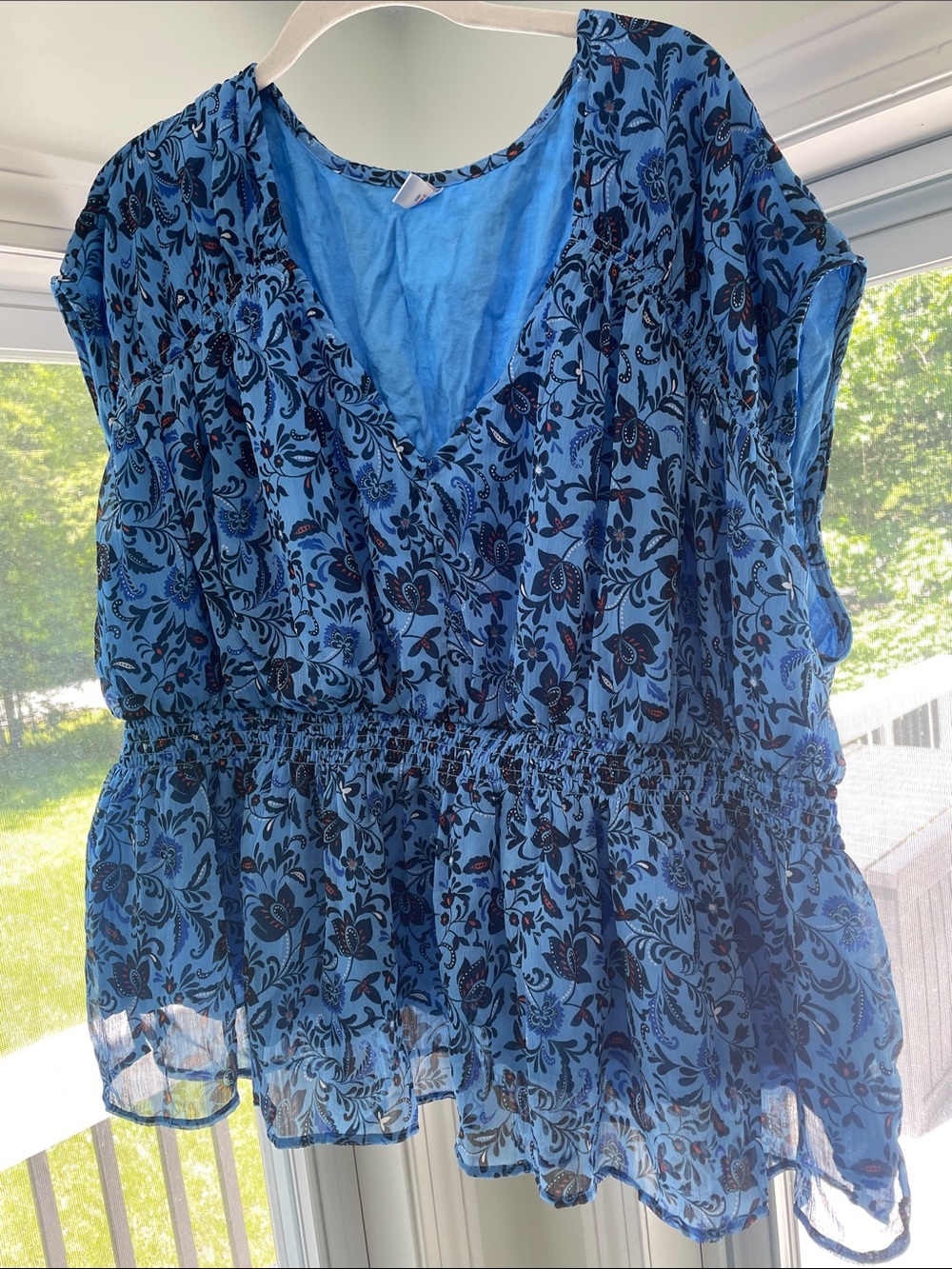 Old Navy Blue Floral V-Neck Peplum Blouse